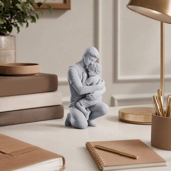 3D-gedruckte Skulptur-Figuren von Vater und Sohn, die sich umarmen, Matt-weiße Heim-Tischdekoration, Sentimentales Geschenk für Papa vom Sohn zum Vatertag,