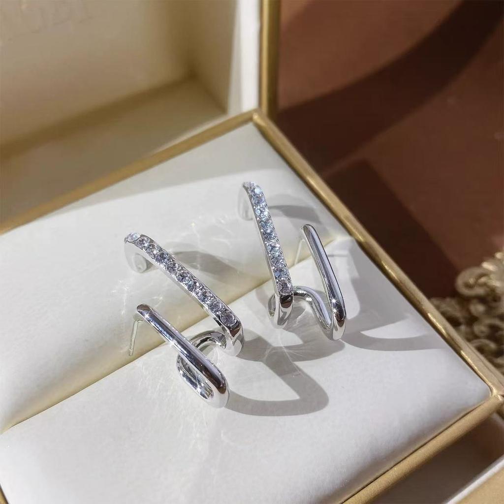 Women Korean Style Elegant Rhinestone Inlaid Geometric Fashion Earrings Jewelry