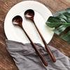 Natural BPA Free Long Handle Wooden Soup Spoon Round Smooth Scoop for Kitchen Porridge Dessert Tea Coffee Serving