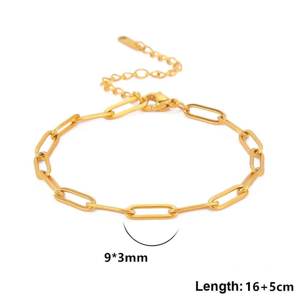 European & American Gold Stainless Steel Paperclip Chain Bracelet for Women