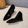 Lammleder Keilabsatz Schuhe Damen Pumps Hohe Absätze Zum Hineinschlüpfen,Gemischte Farben Spitz zulaufend35-43Schwarz,Beige