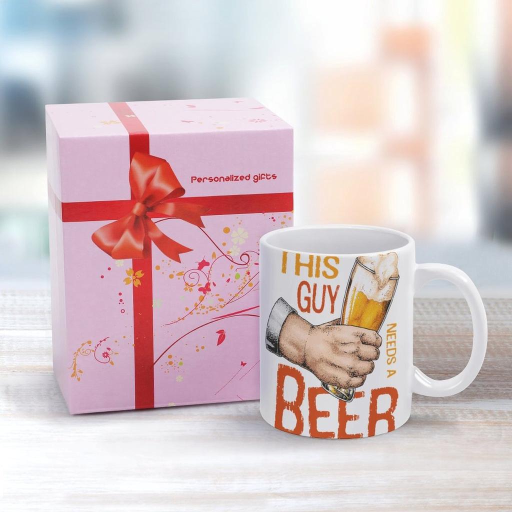 1pc 11oz Ceramic Mug with Double-Sided Print for Beer Fans, Fun Daily Coffee Drinkware