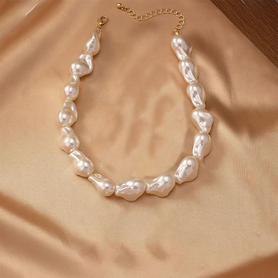 Women Faux Pearl Necklace Earring Bracelet Vintage French Wedding Party Bride Large Fake Baroque Pearl Statement Necklace Jewelry