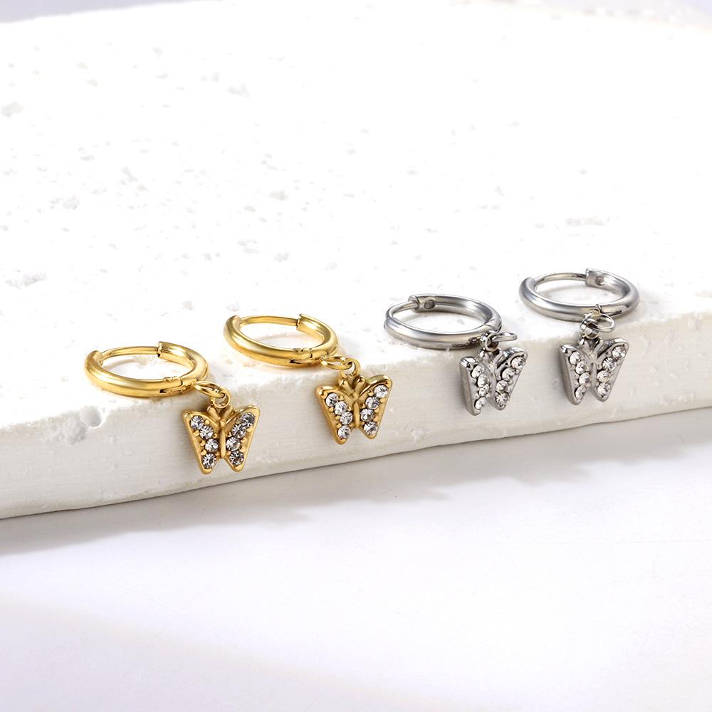 Spiral Planet Earrings Design Mushroom U-Shaped Fishtail with White Diamond Ear Buckle Stainless Steel Earrings