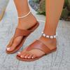 Fashion Summer Clip Toe Flat Slippers for Women Pu Leather Non Slip Beach Flip Flops Woman Comfortable Plus Size Soft Bottom Sandals 43