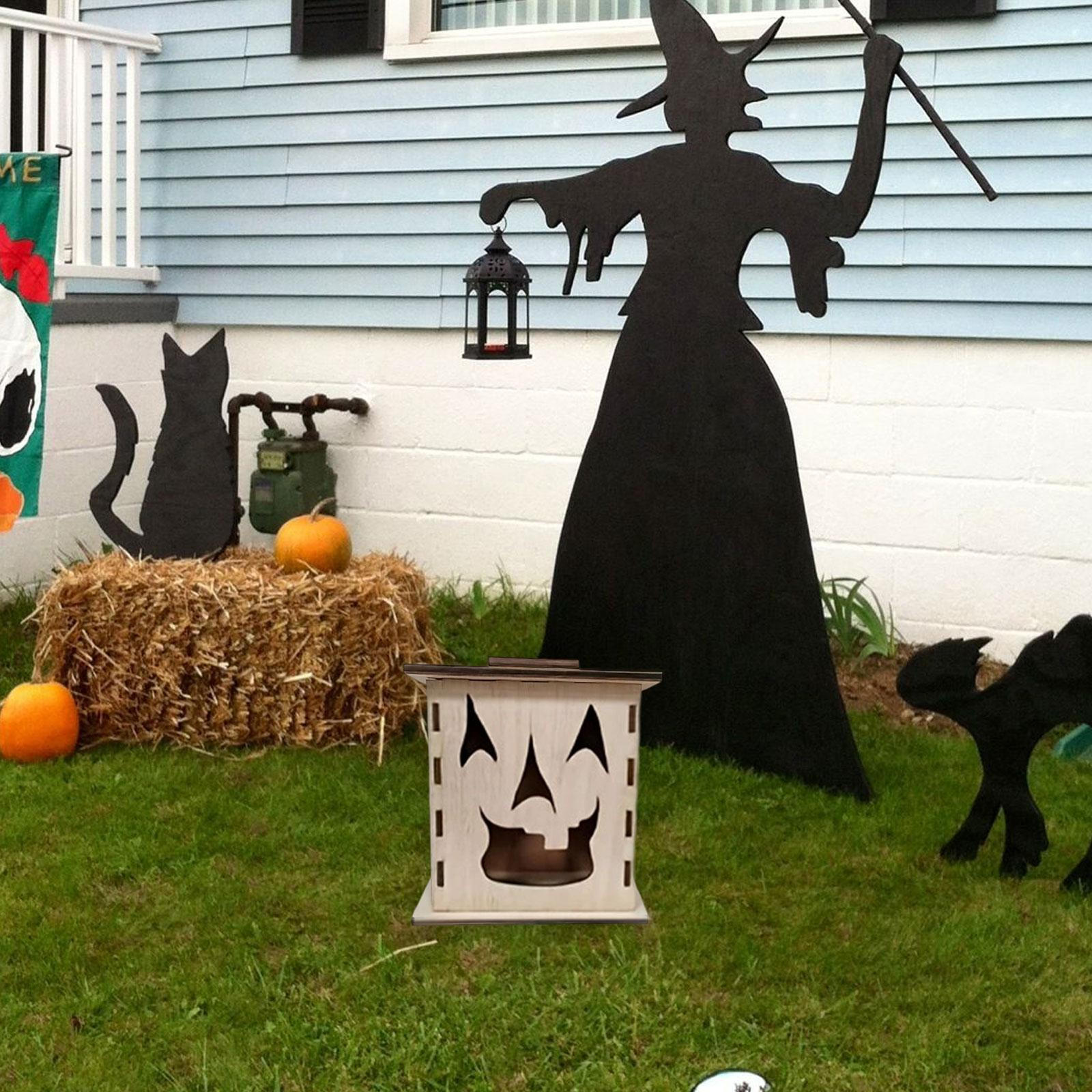 

Halloween Box Decoration, Spooky Expression DIY Wooden Decor Ornament for Garden Shelf Porch Height 19cm