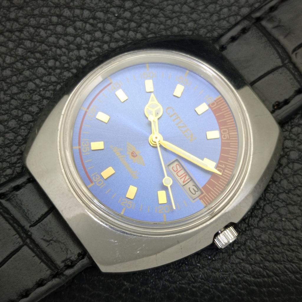 CITIZEN AUTOMATIC 8200 VINTAGE JAPAN MENS BLUE COLOR DIAL WATCH a702784-1 R210-a702784