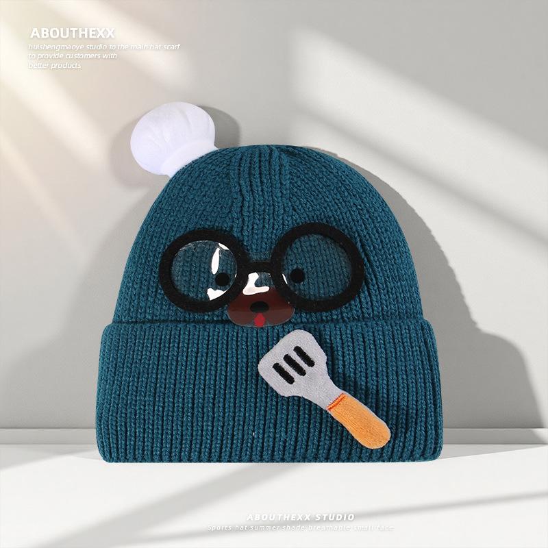 Women's Wool Hat with Autumn and Winter Versatile Sweet Knitted Hat with Ear Protection and Warm Face Showing Small Glasses Pullover Hat