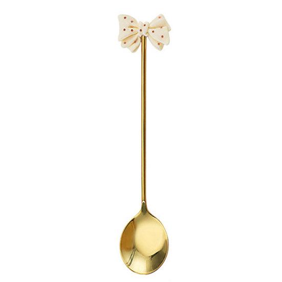 Dessert Spoon Long Handle Food Grade Stainless Steel Cute Cookie Bowknot Design Coffee Stirring Spoon