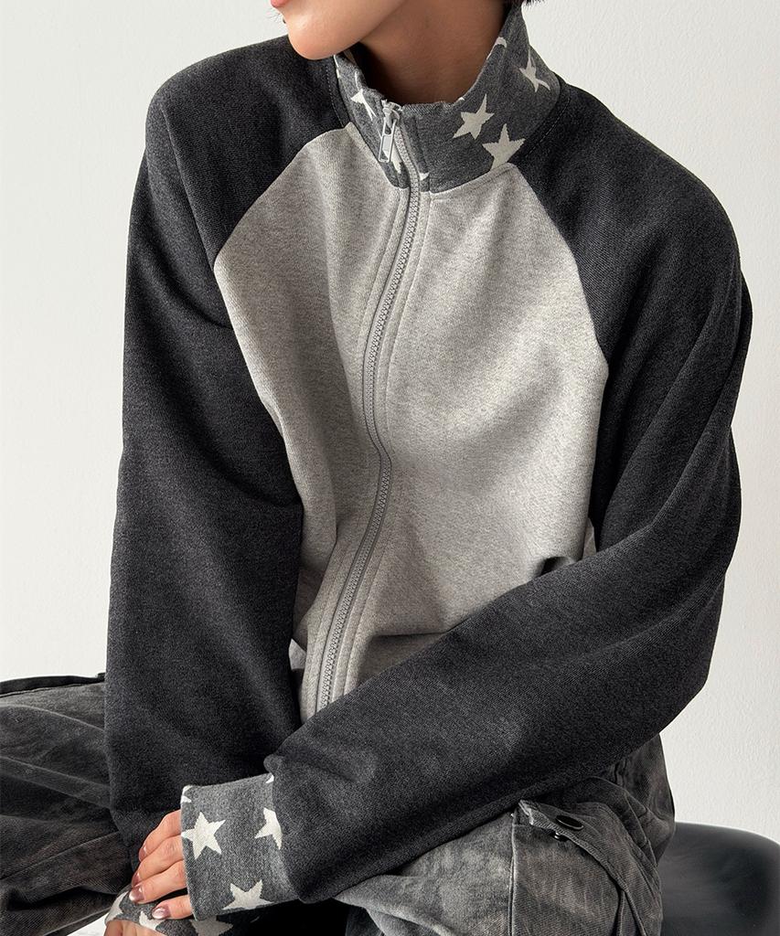 The Green Lab Star Raglan Zip-Up [Melange Gray]