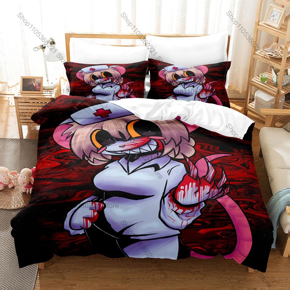 Terrible Mouse Cartoon Print 3PCS Bedding Set Soft Microfiber Duvet Cover 2 Pillowcases Hidden Zipper No Inner Core