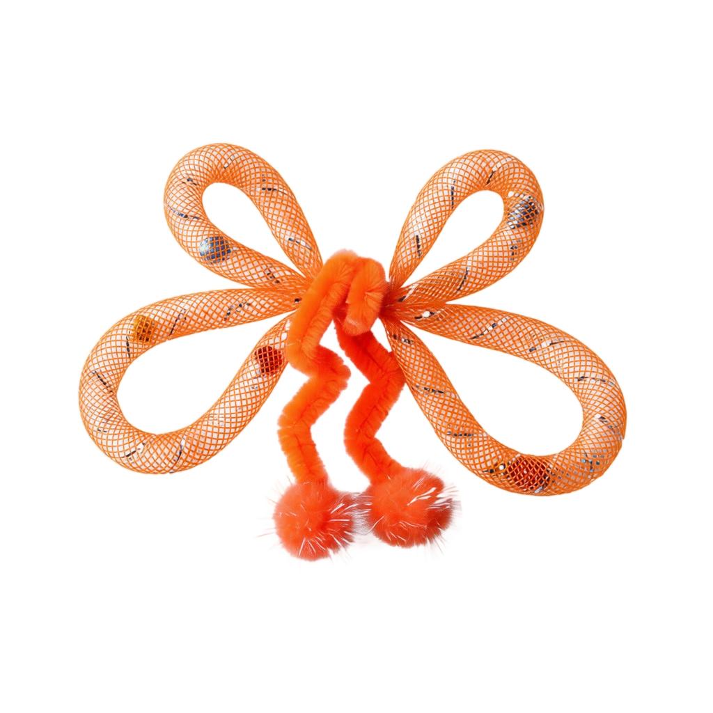Colorful Shiny Tulle Butterfly Teaser Wand Toy with Flexible Tube for Interactive Play