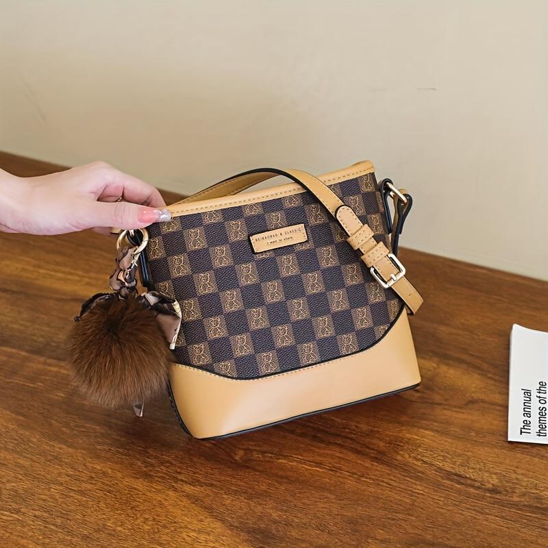 

Женская модная повседневная сумка-ведро через плечо кофейный