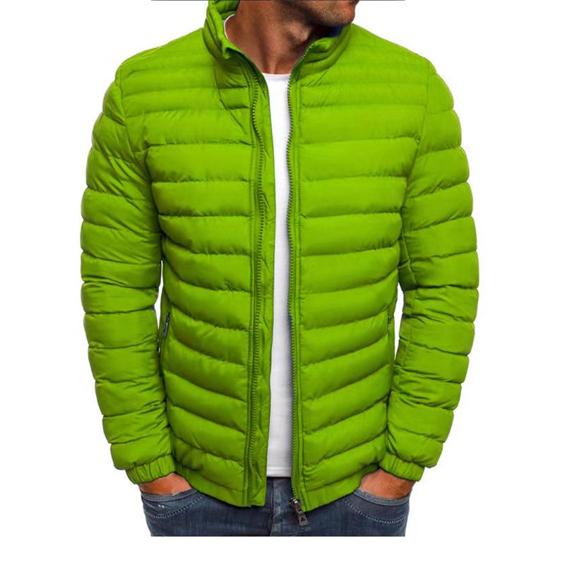 2024 Winter European Men's Stand Collar Cotton Jacket, Solid Color, Plus Size Casual Outerwear