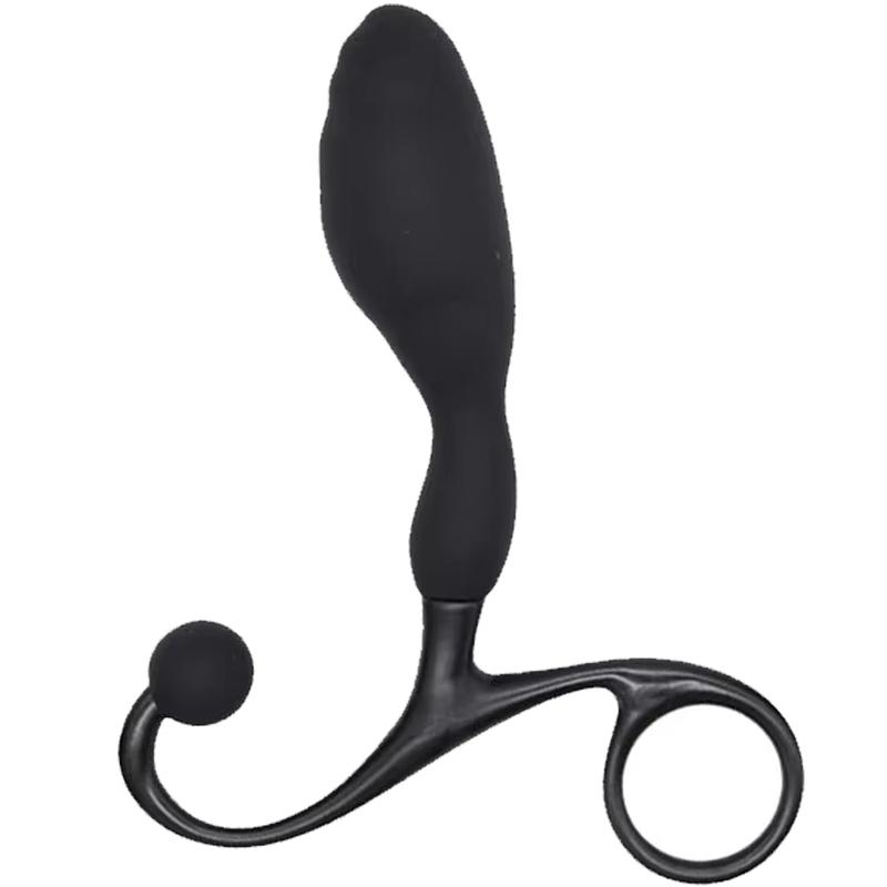 Black Silicone Prostate Massager Plug for Men Curved P-Spot Anal Plug with Ring Handle Male Anal Training Sex Toy