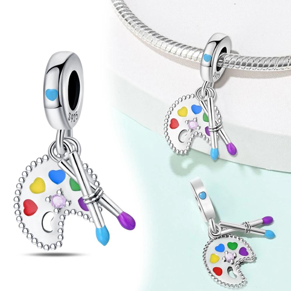 Copper Color Eggshell Painter'S Palette Artist Charms Beads Fit Pandora Original Bracelets For Women Diy Fine Jewelry Gift