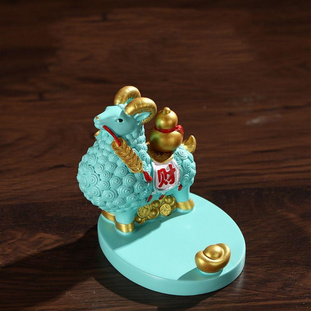 Miniature Feng Shui Goat Statue Creative Zodiac Sheep Figurine Sheep Phone Holder New Year Mascot