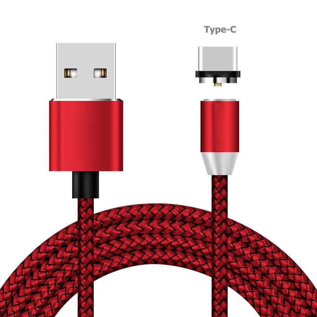 

1M 2.4A USB-C Type C Nylon Android Round Magnetic Charger Charging Cable красный