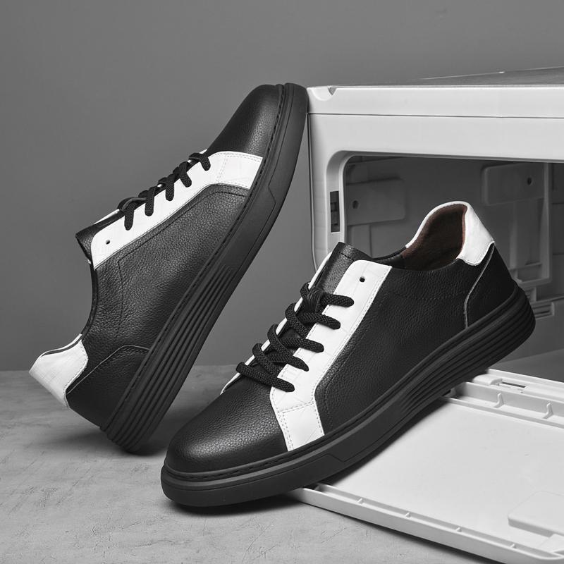 Fashion Luxury Brand White Black Men Casual Shoes Genuine Leather Skateboard Shoes Simple Man Leisure Sneakers Walking Footwear Trainers
