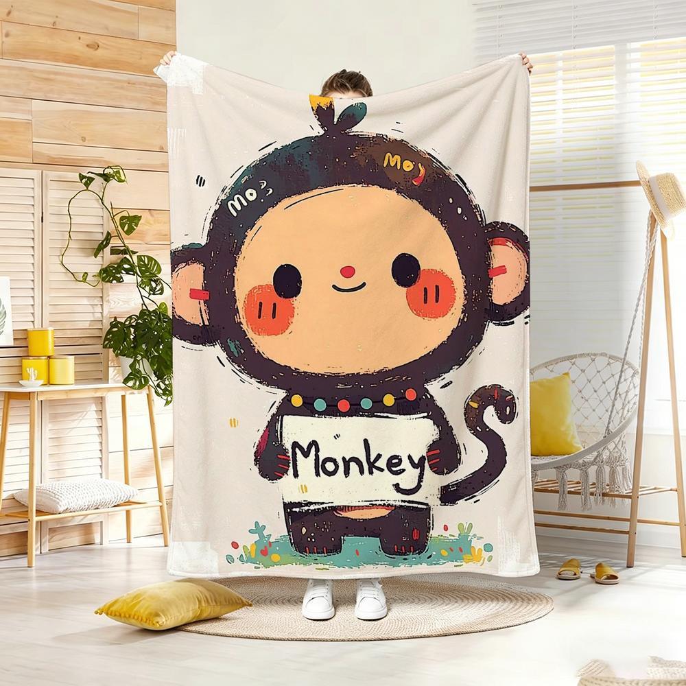 Illustration Cartoon Monkey Throw Lightweight G Flannel Blanket Soft Skinfriendly for Summer Cooling
