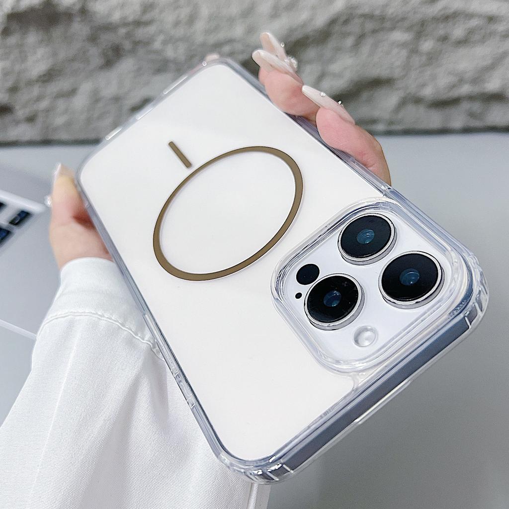 Applicable To IPhone17 High Transparent Color Thin Circle Magnetic Suction Phone Case Apple 16 Acrylic Large Hole Anti Fall Protection Case