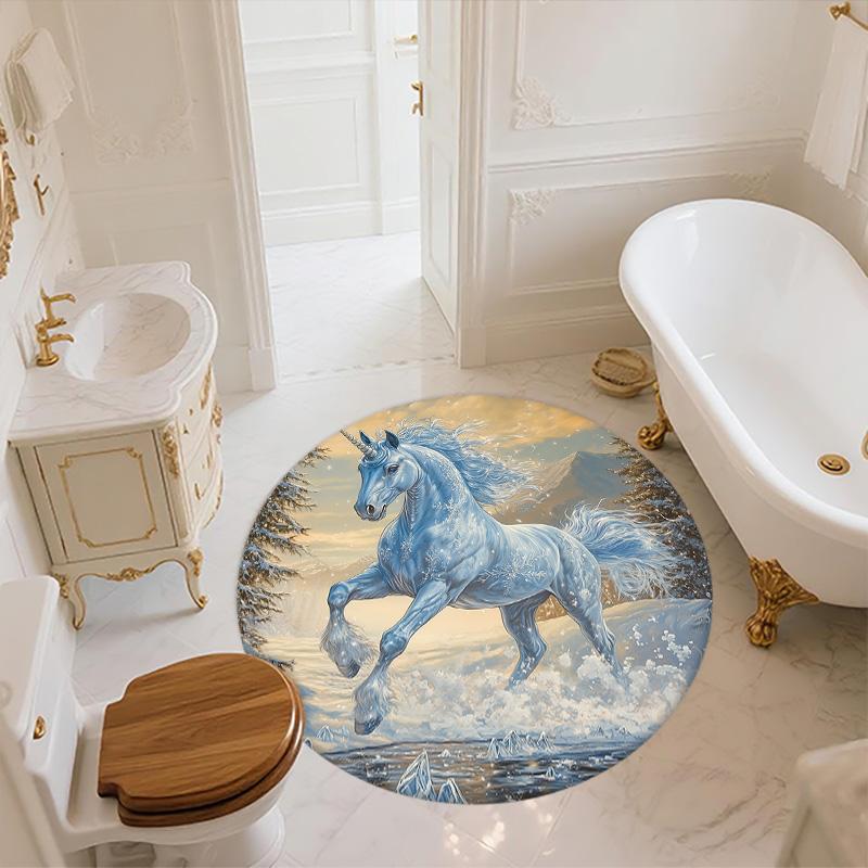 Snowflake Unicorn,Round Area Rug,Carpet Rug for Living Room Bedroom Sofa Playroom Decor,Non-slip Floor Mat