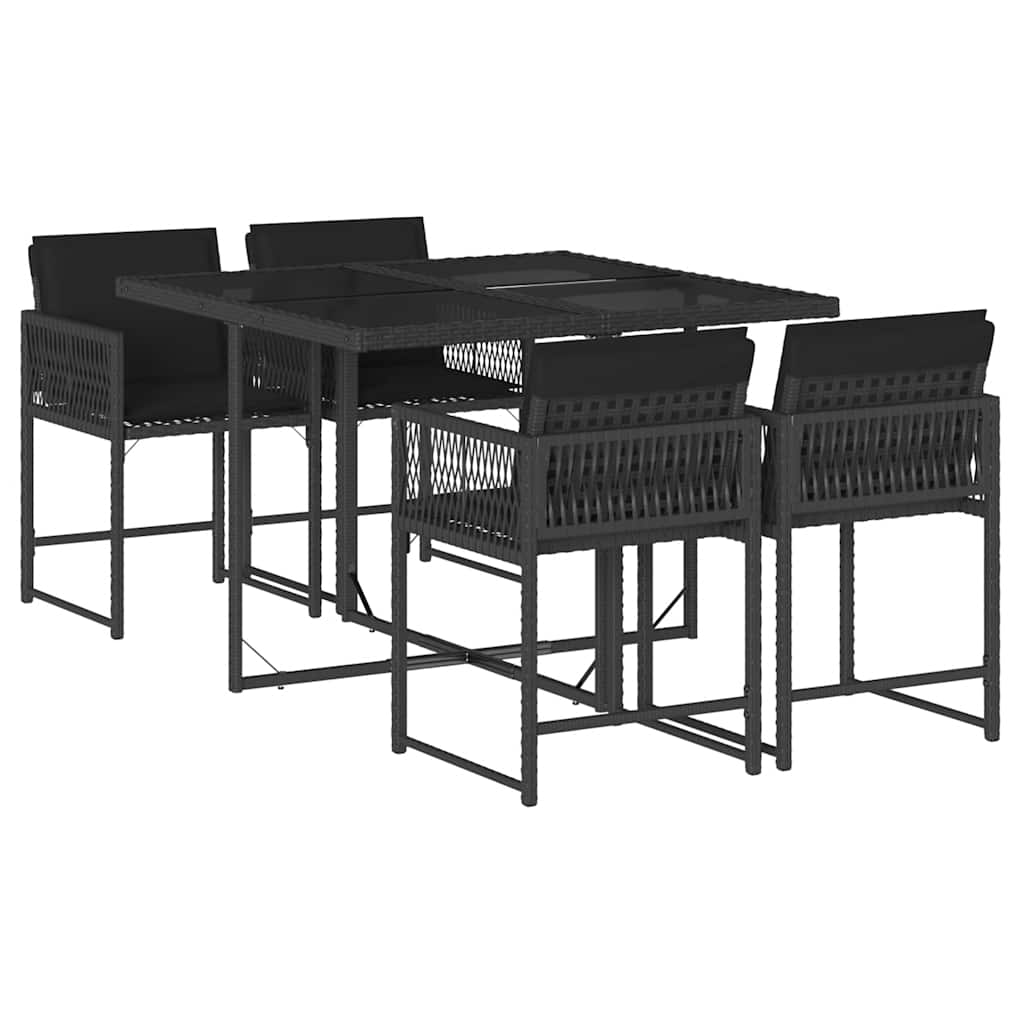 Vidaxl 5-Cz. Garden Furniture Set With Cushions, Black, Poly Rattan