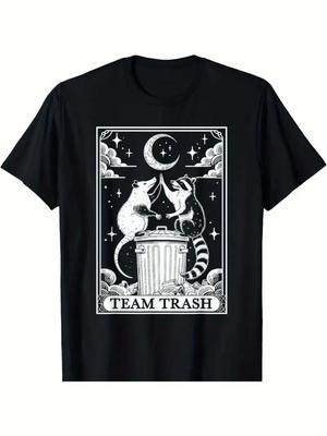 Tarot Card Vintage Team Trash Crescent Moon Opossum Raccoon T-Shirt