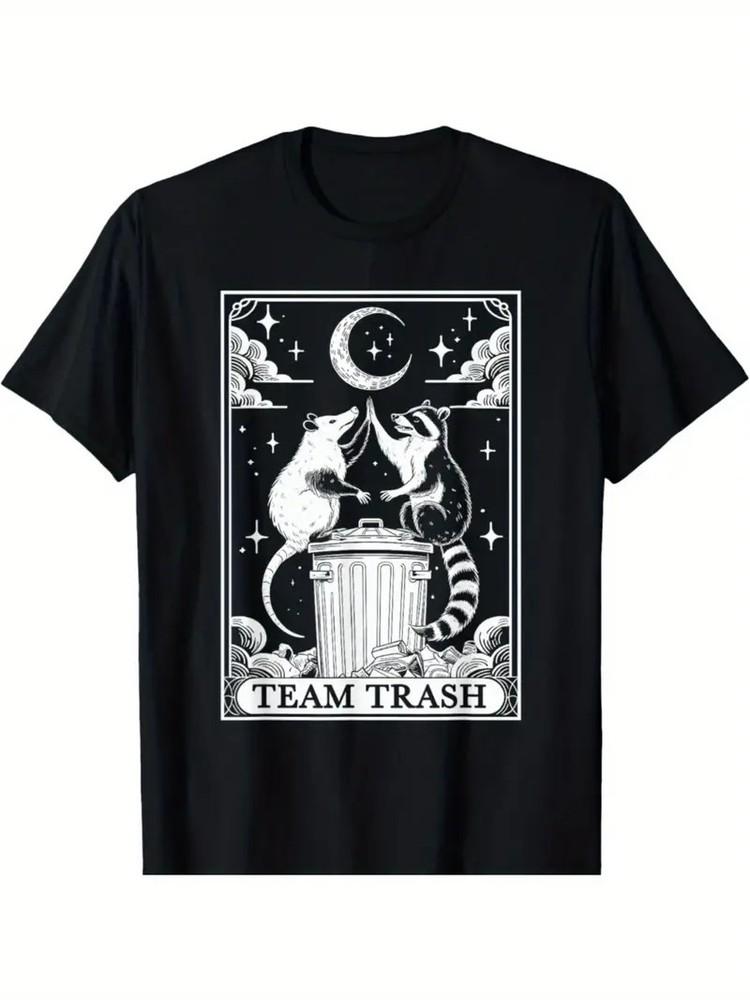 

Tarot Card Vintage Team Trash Crescent Moon Opossum Raccoon T-Shirt S