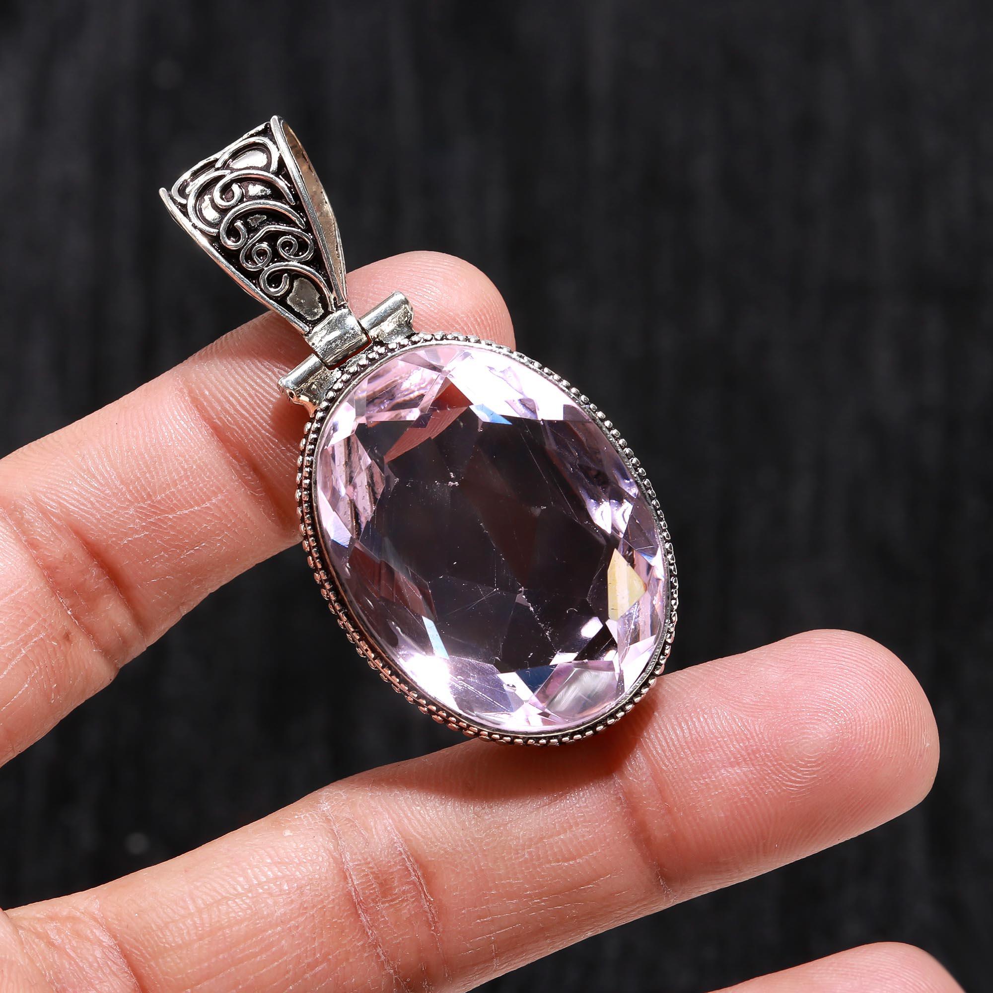 

Pink Kunzite Gemstone 925 Sterling Silver Boho Jewelry Antique Pendant Set