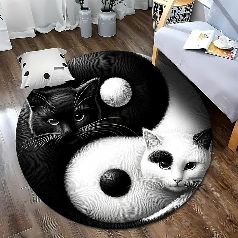 Free Shipping! Yin Yang Cat Design Rug for Relaxing Spaces Round Carpet for Home Sofa Bedroom, Gift