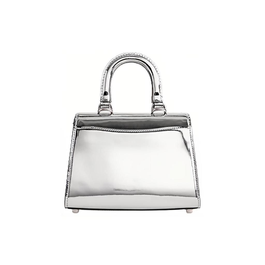 Coach Sammy 22 Solid Color Letter Logo Push Lock Leather Bag Women Shoulder Bag Metallic-Silver CM538-LHSLV