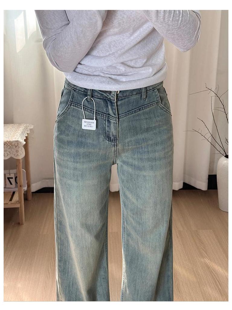 Damen Übergröße Samtgefütterte Weitbeinjeans - Herbst/Winter Lockerer Schnitt, Schlankmachend, Drapierte Straight-Leg Hose
