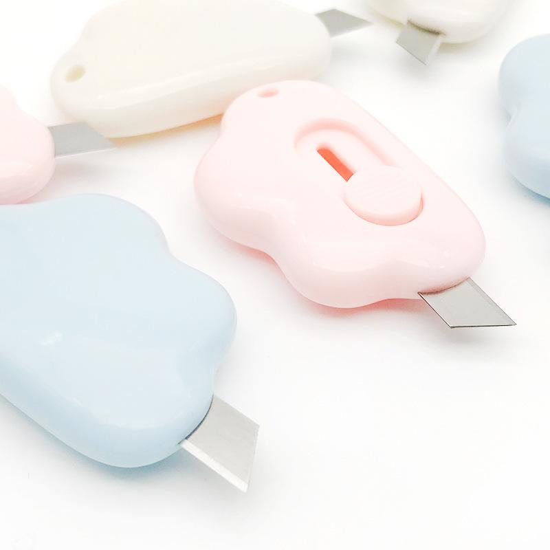 Portable Cloud Utility Knife 9mm Mini Safety Metal Blade Express Box Opener Paper Cutter Art Craft Wrapping