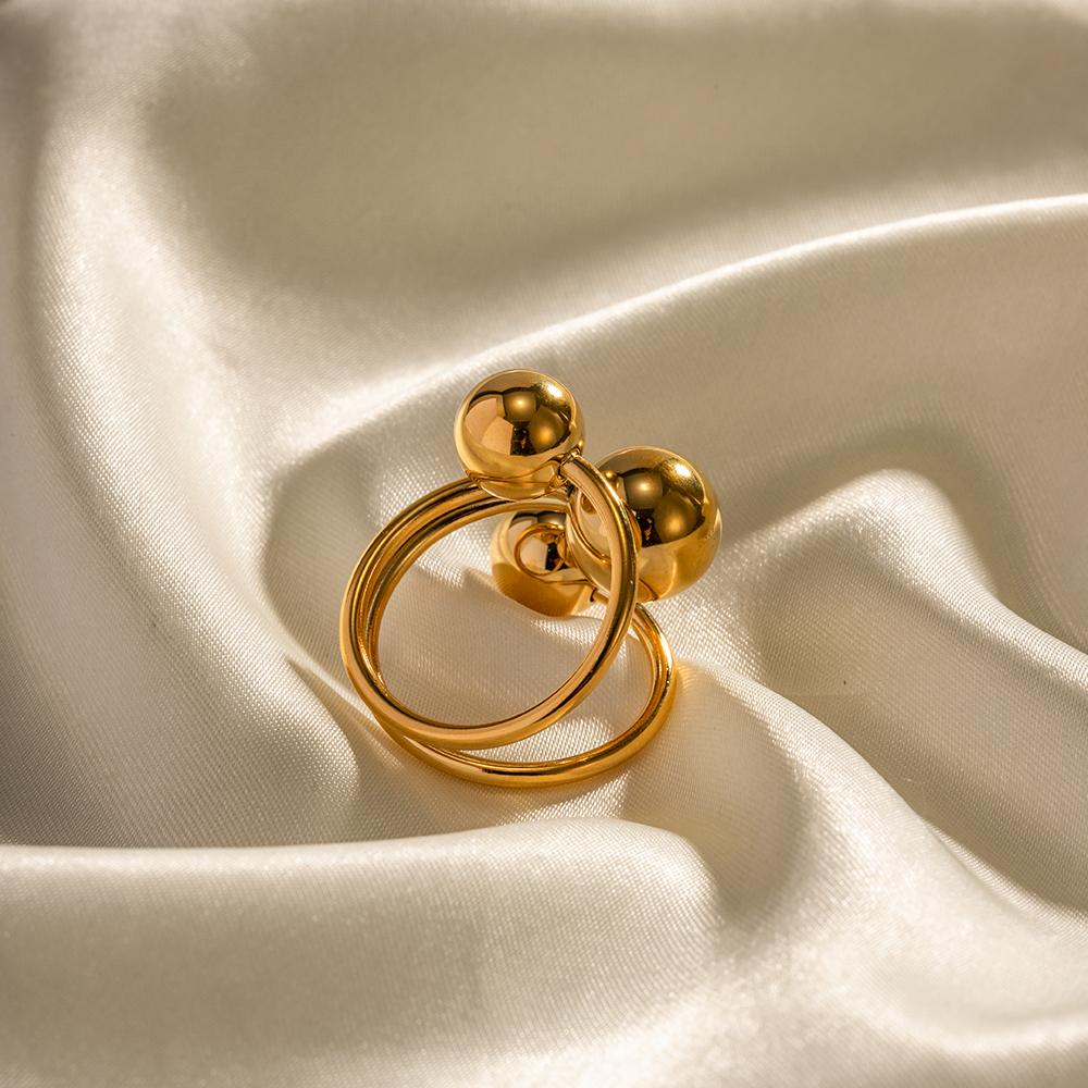 Youthway Stainless Steel Exaggerated Three Ball Open Ring Gold Pvd Plated Finger Trendy Jewelry New