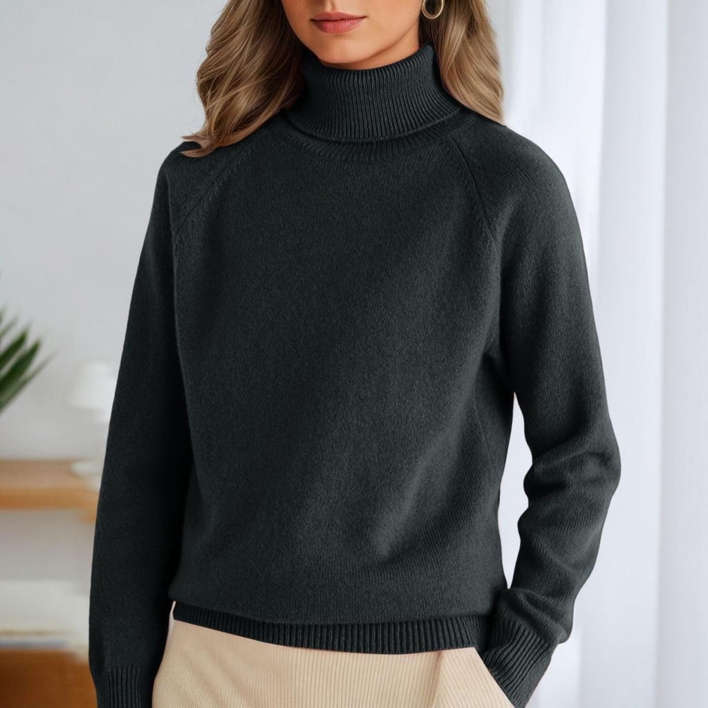 Women's Stand-up Collar Pullover Loose Thick Solid Color Turtleneck Knitted Base Sweater