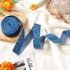 5 Yards Marine Blue Gold Foil Star Denim Ribbon for Clothes Accessories,3D Star Gold Stamping Jean Cloth Fabric Ribbon, 1 Inch Denim Cloth Ribbon for