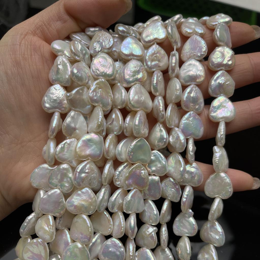 1String, White Natural Freshwater Pearls, Baroque heart-shaped Pearl Beads, 13×13mm, for DIY Necklace, Jewelry Making Crafts, Length 36 Cm