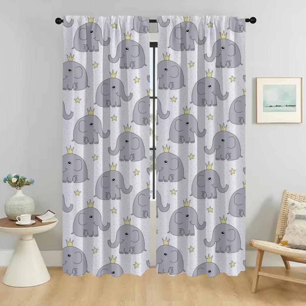 

Set Of 2 Elegant Room Curtains Elephant Carton Halloween Decoration Partition Curtain Panel Shades Living Darkening Polyester W100*H130(CM)-Rod Pocket&2PCS