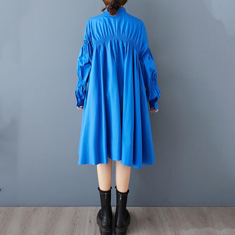 Rochie vintage supradimensionată cu mânecă lungă, nou în rochii pentru femei, lejer, lejer de primăvară, toamnă, cămașă midi, îmbrăcăminte elegantă