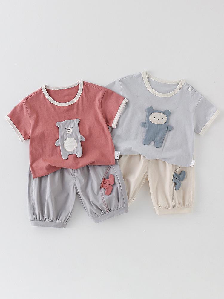 Summer Cartoon Patch Baby T-Shirt & Pants Set