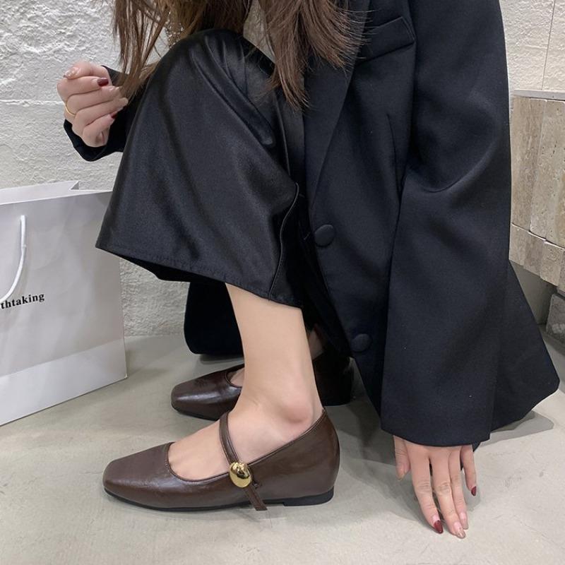 Ultra-Soft Leather Black Flats Women's Shoes 20266 New Autumn Low Heel Flat Bottom French