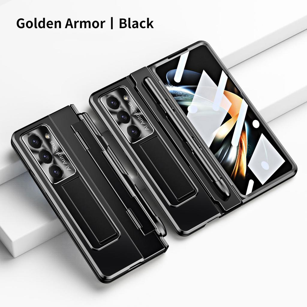 RENGZ Mit Stifthalterung Z Fold7 Fold6 Hülle Für Samsung Galaxy Z Fold 7 6 5 4 Mit Glas-Displayschutzfolie Scharnierschutzhülle