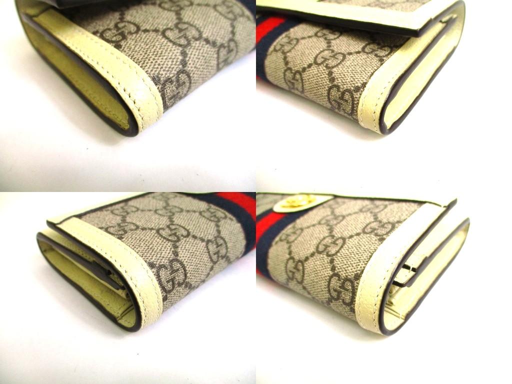 Authentic GUCCI GG Ophidia White Leather Web Strip Continental Wallet #b142  Open box