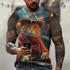 Summer Round Neck 3D Cool Cat Graphic Print Top Fashionable Casual Short Sleeved Men's T-shirts