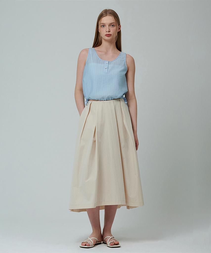 Pin Black Pintuck Flare Volume Skirt Beige