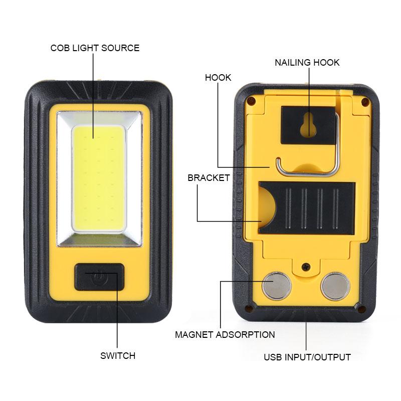 Professional COB XPE LED Pocket Emergency Flashlight 4000mA USB Fishing Floodlight Magnet Garage Inspection Lamp 180° Work Light