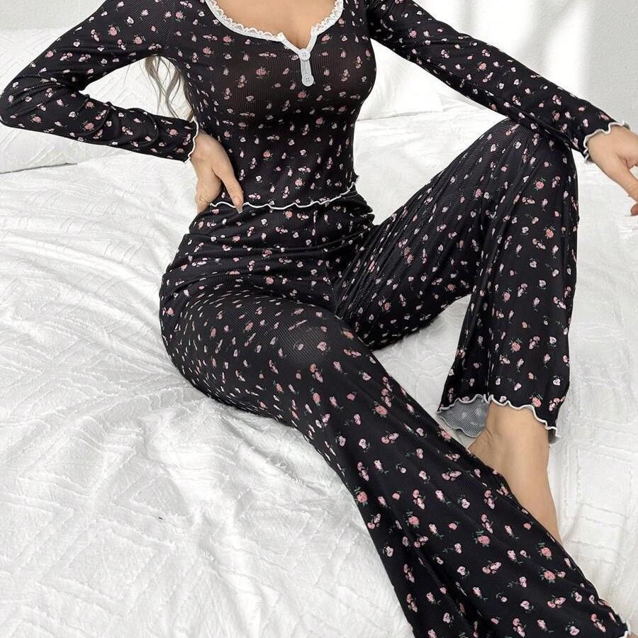 European & American Style Sexy Casual Autumn/Winter Long Sleeve Pajama Set - Women’s Two-Piece Long Pants Home Wear