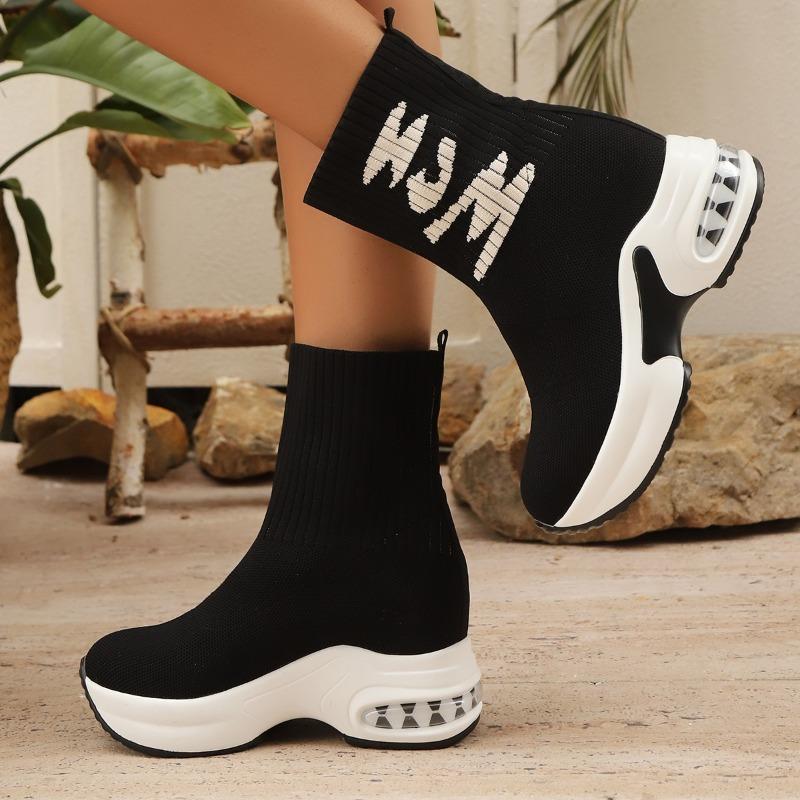 Women's Knitted Boots Thick-soled Slip-on Breathable Women Boots Are Fashionable Casual and Smooth Botas De Invierno Para Mujer