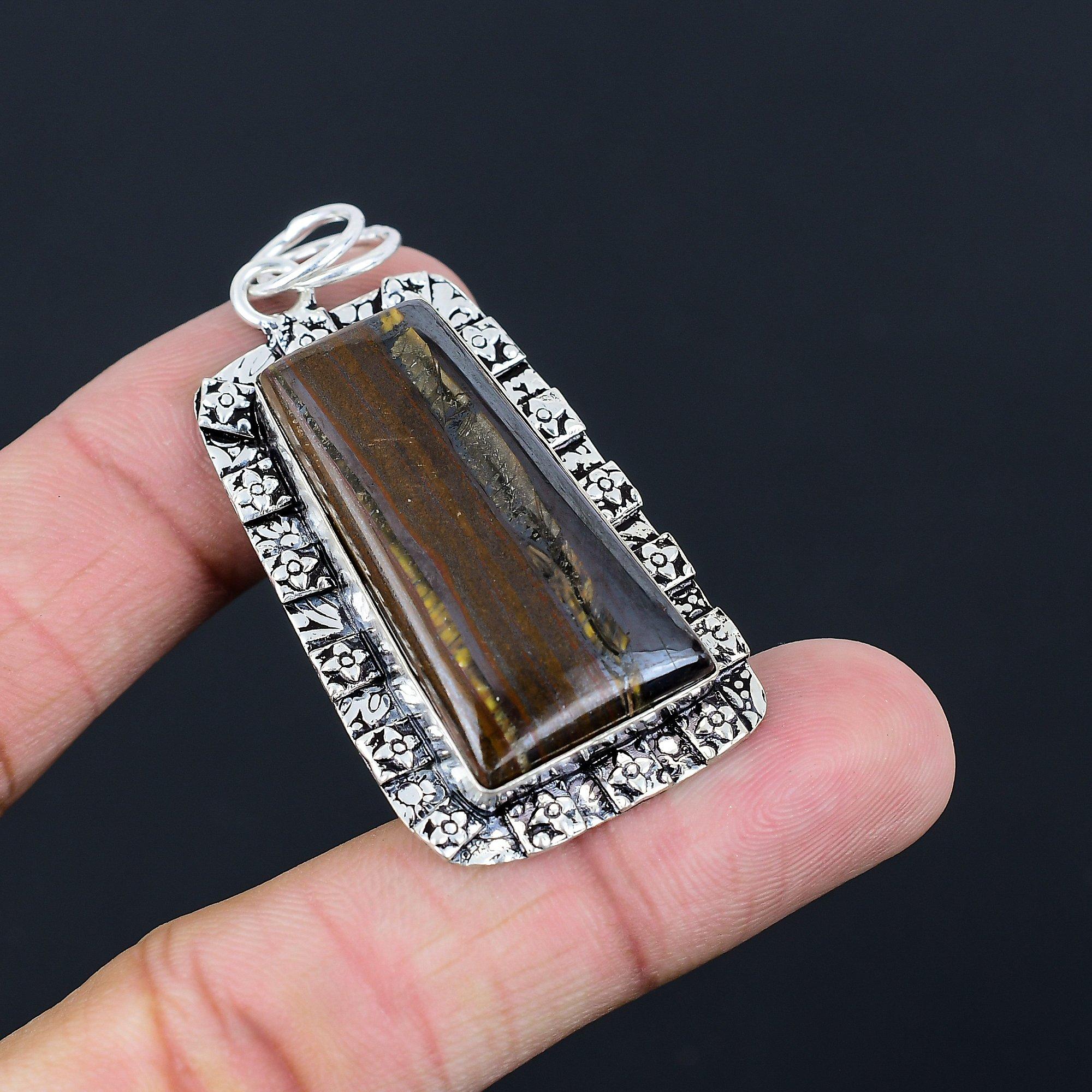 Friendship Day Deal 925 Silver Iron Tiger Eye Gemstone Wedding Pendant Jewelry